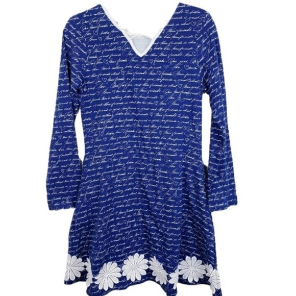 Three Friends New with tags Blue and White Print Daisey Dress Size 16 - Picture 2 of 7